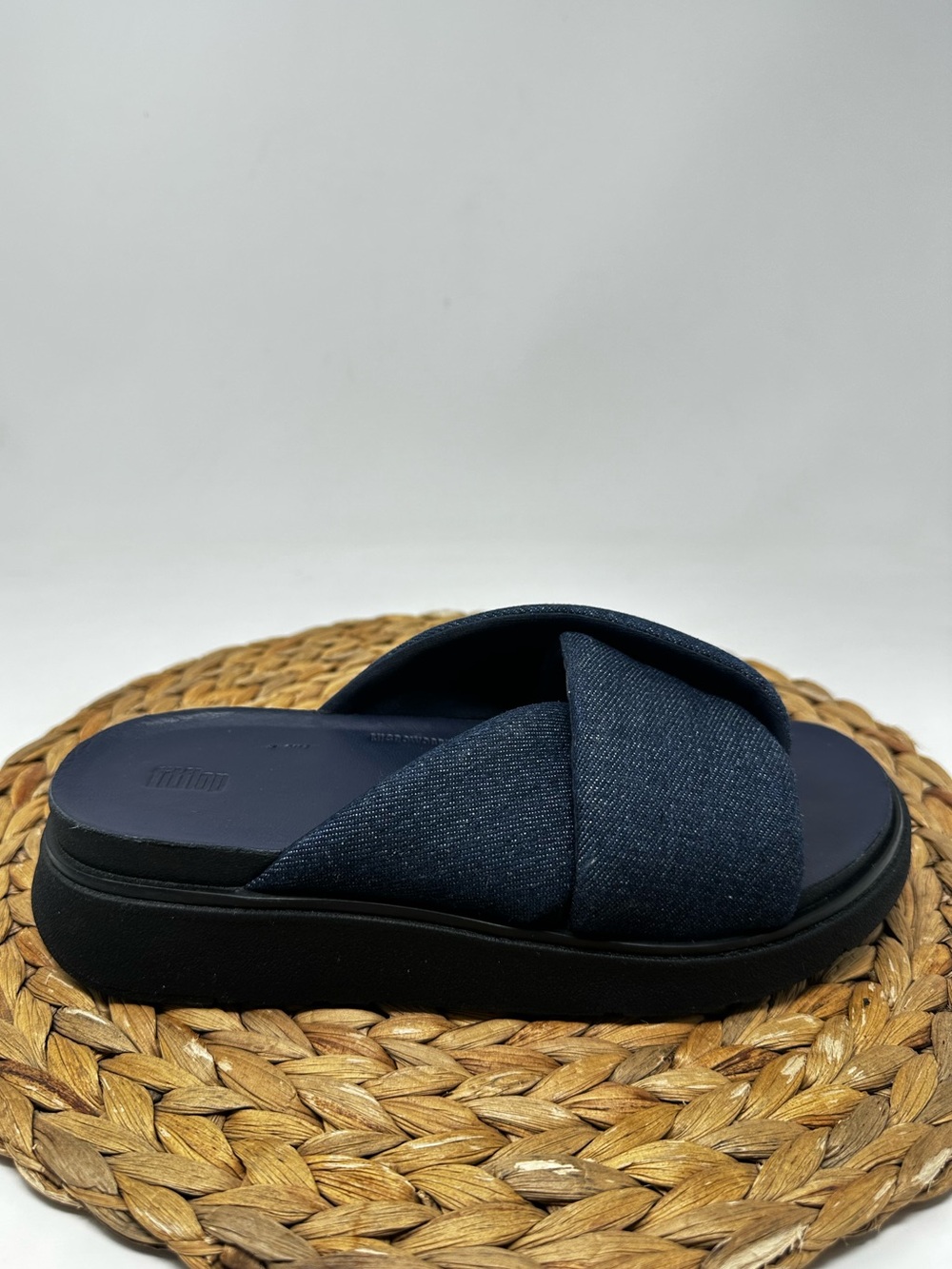 FitFlop Gen FF Folded Denim Slides Dark Denim Blue Size 7 women's